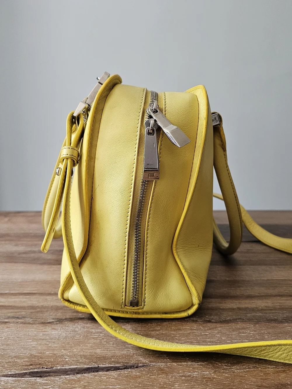 Porsche Design Yellow Leather Twin Satchel Shoulder Bag Italy Handbag Purse